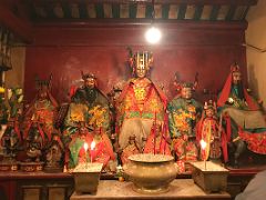 17A Five statues with smaller statues in front at Lit Shing Kung, part of Man Mo Temple Hong Kong
